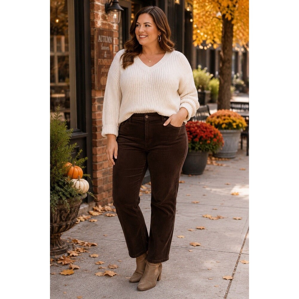 Cj Banks Brown Corduroy Pants Women’s 22W Plus Size Stretch Straight Leg